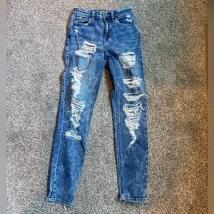 American Eagle Outfitters Ripped Blue Mom Jeans 000